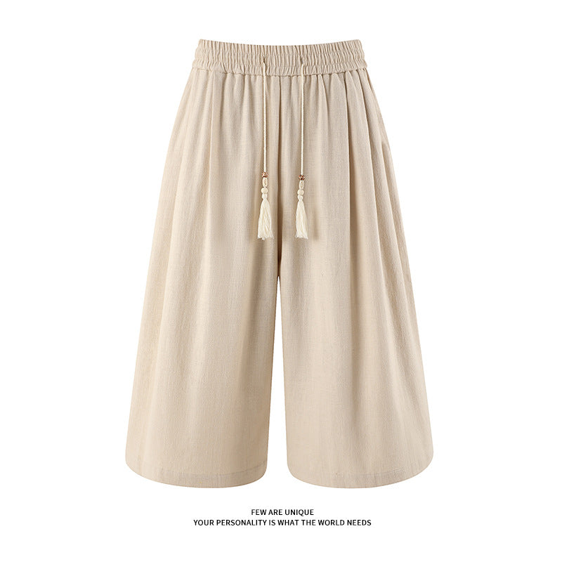 Cross-border 2026 Summer new men's retro cotton linen wide-leg pants cropped pants casual pants straight-leg pants loose men's pants