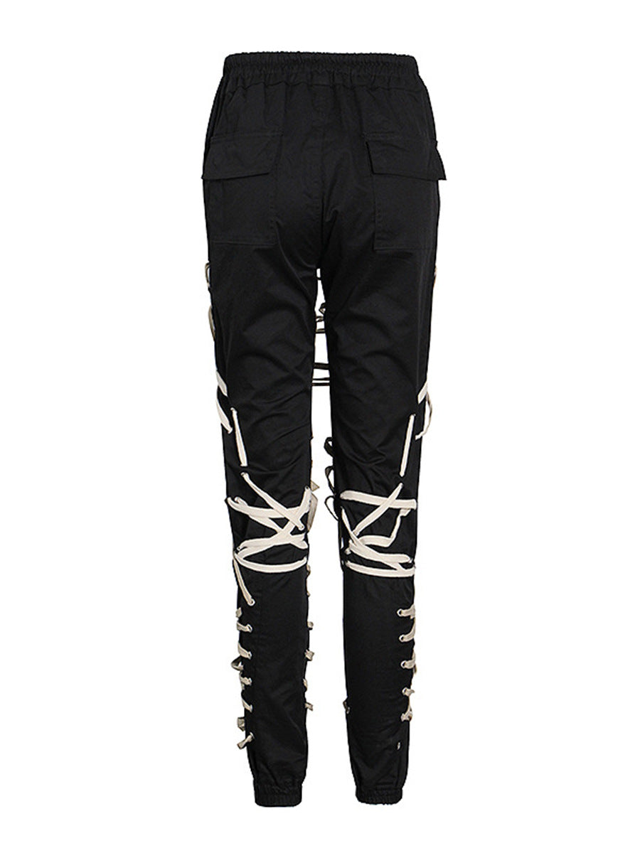 Street cool hipster lace-up trousers 2026 Spring/Summer New drawstring lace-up irregular hip hop style jeans for women