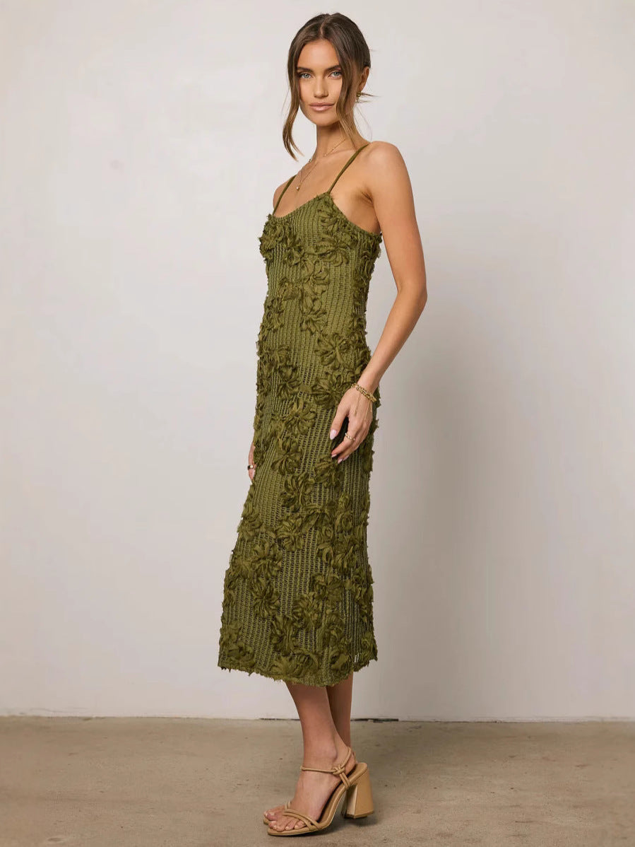 Spot 2026 new summer cross-border foreign trade lace jacquard European and American sexy lemon green tea rose dress