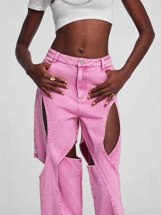 Women's High Waist Baggy Straight Jeans – Distressed Street Style