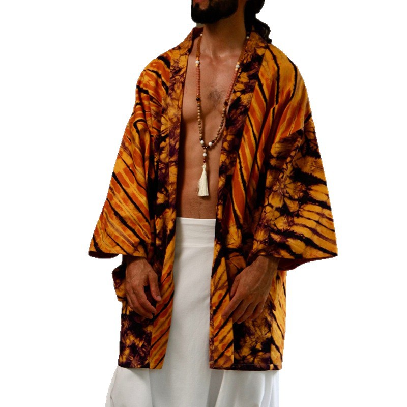 Cross-border European and American spring and summer 2026 new men's fashion outdoor style printed cloak ethnic coat men's top