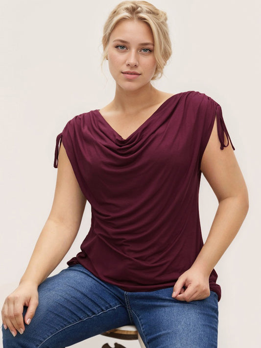 2026 cross-border temu hot sale large size women's clothing adult lady like woman elegant T-shirt spring and summer new wine red peplum top