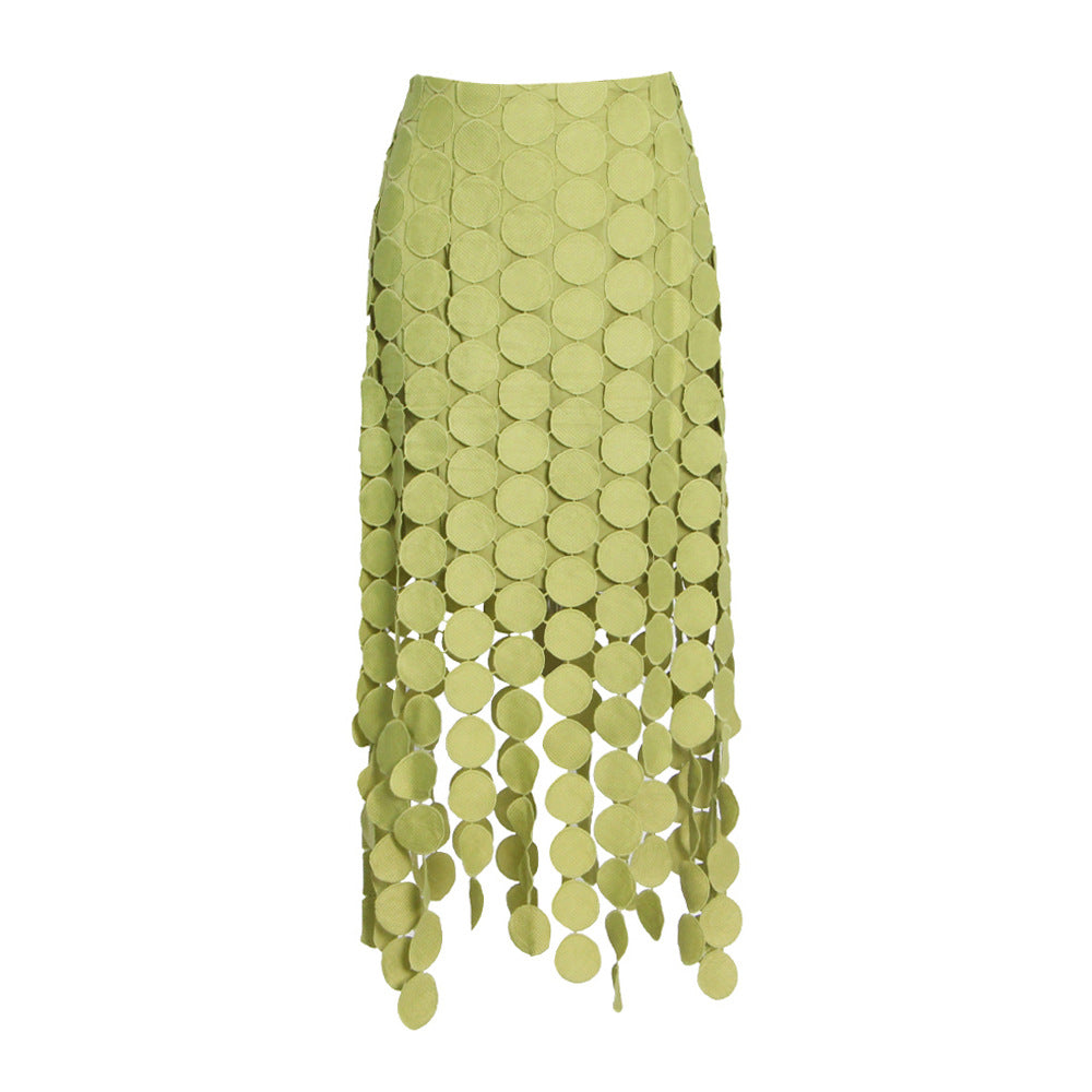 Personalized French style retro skirt women's 2026 spring new pure color trendy dot tassel irregular long dress women's clothing