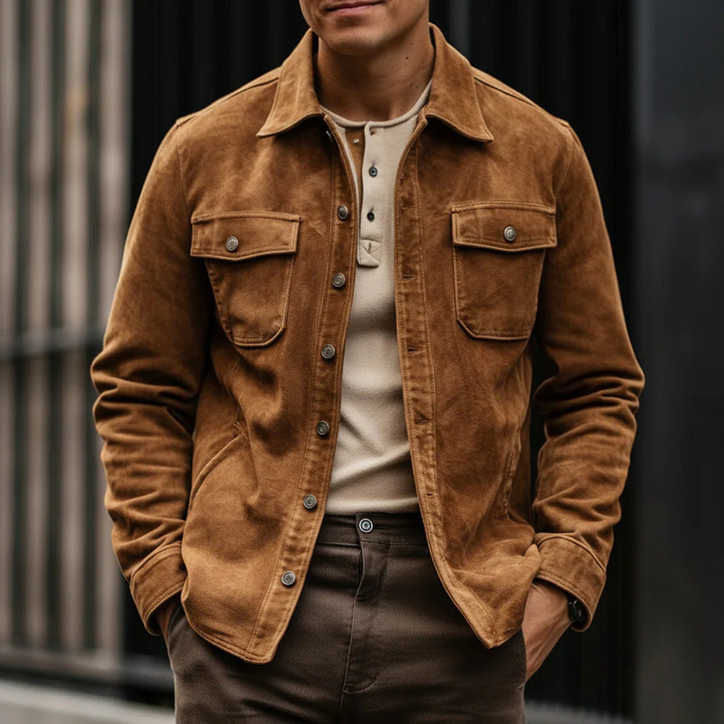 2026 autumn and winter Europe and America cross border new men's lapel with pocket shirt coat Amazon hot sale jacket men