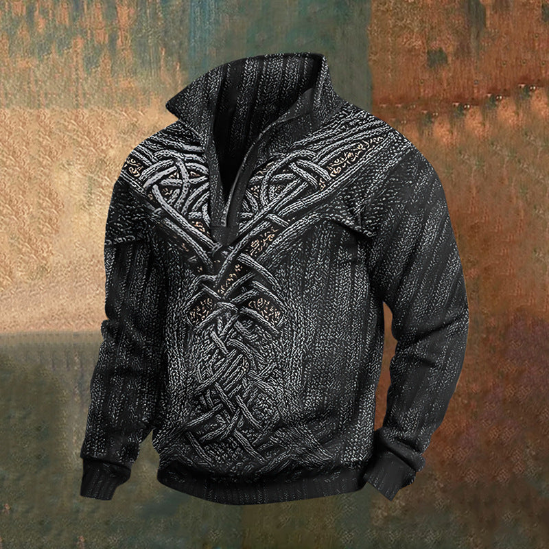 Foreign trade Men's Europe and America cross border half zipper sweater trendy digital printing slim fit comfortable autumn and winter wholesale