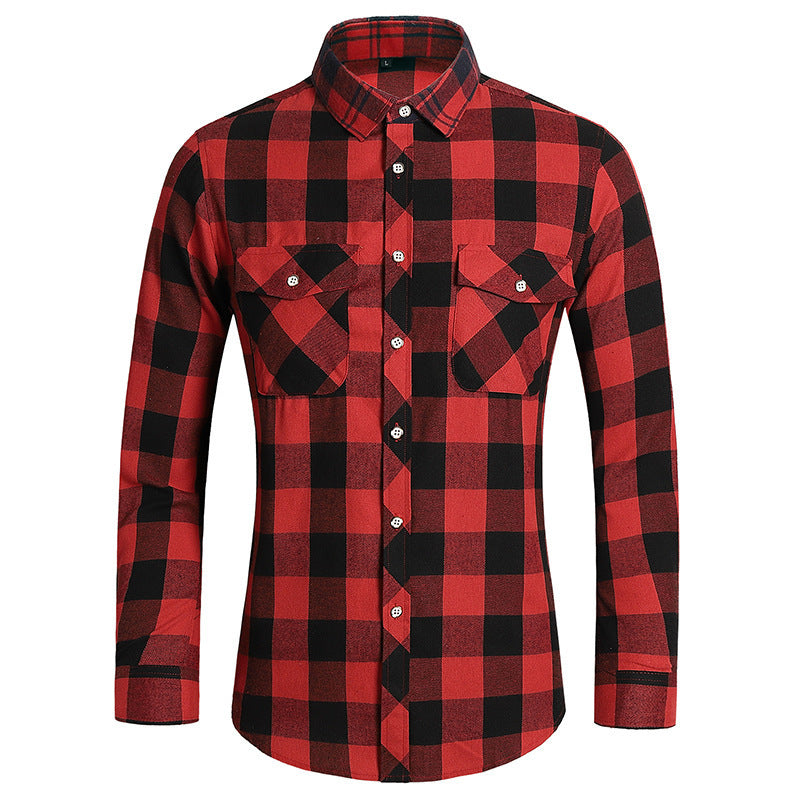 2026 cross-border new arrival men's plaid long-sleeved shirt fashion double pocket casual large size shirt men's coat top