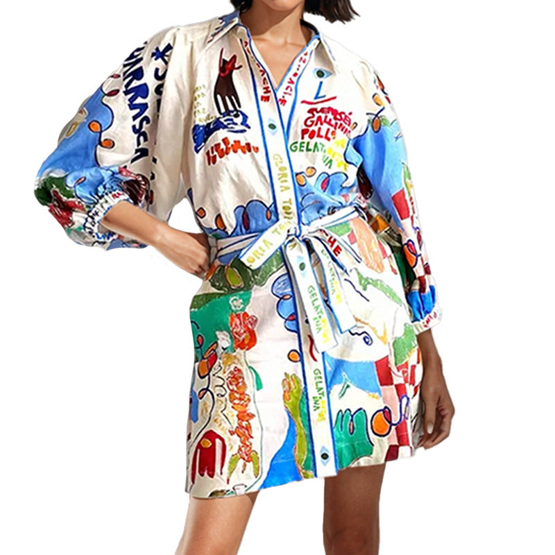 2026 spring new Amazon independent station cross-border European and American elegant fashionable printed long-sleeved dress