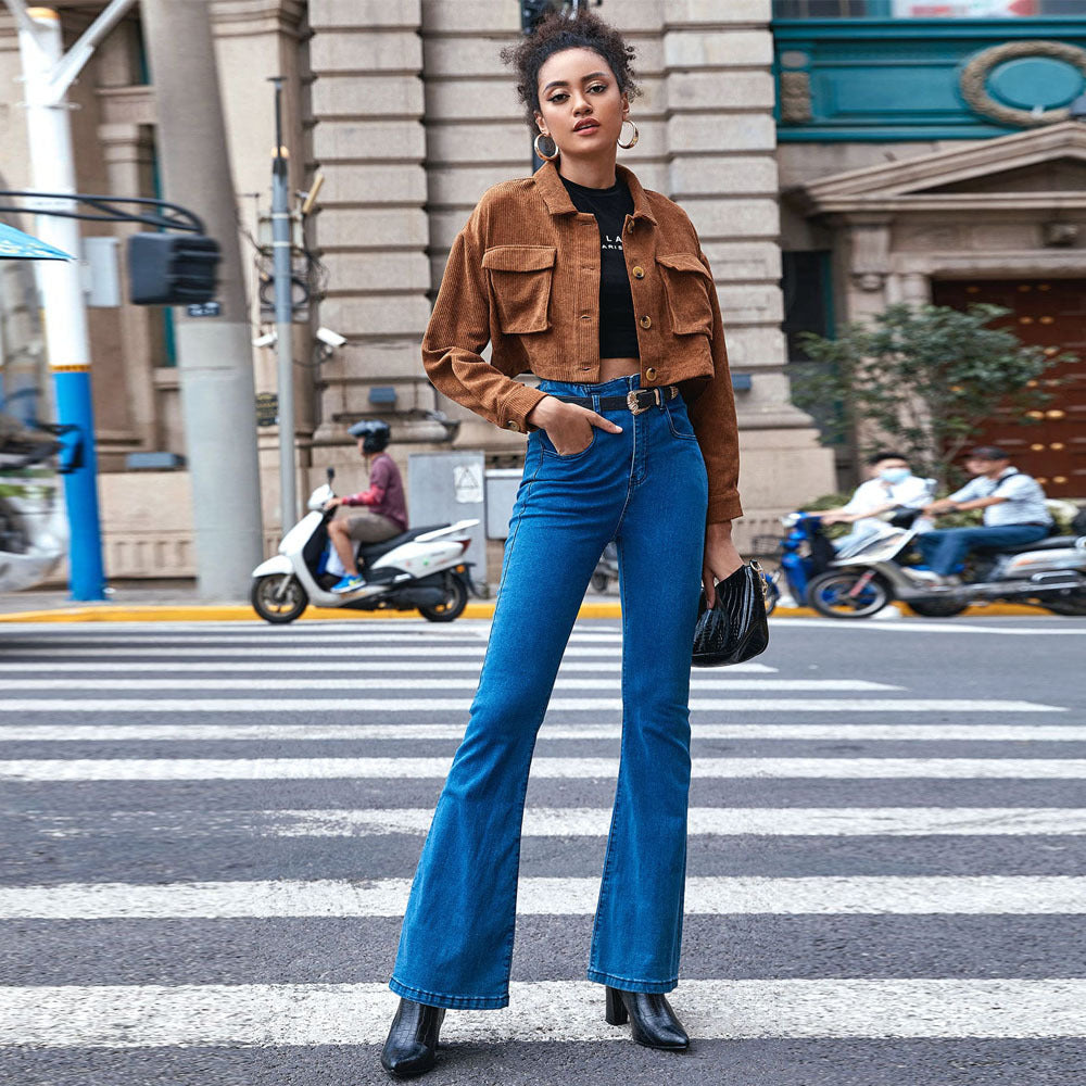 2026 autumn and winter cross-border European and American women's clothing casual single-breasted bellows pocket lapel corduroy long-sleeved jacket jacket