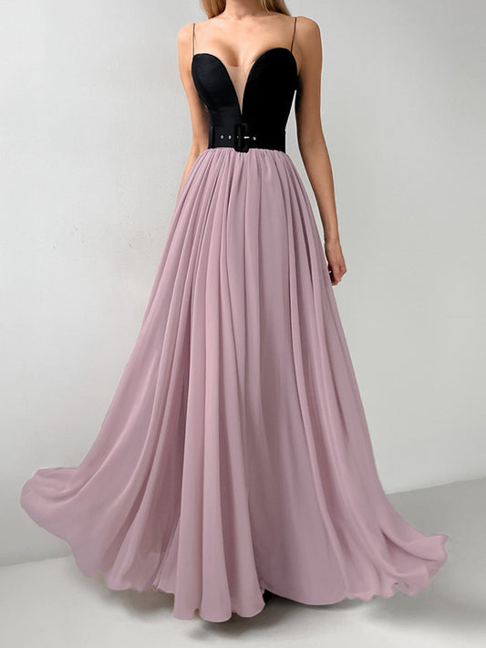 Princess style contrast color elegant evening dress for women 2026 spring/summer cross-border new arrival elegant slim strap tube top dress