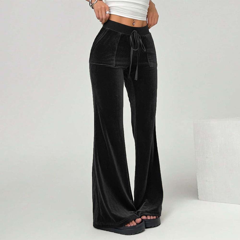 2026 cross-border independent station women's clothing simple temperament velvet casual pants autumn and winter drawstring leg slimming wide leg trousers