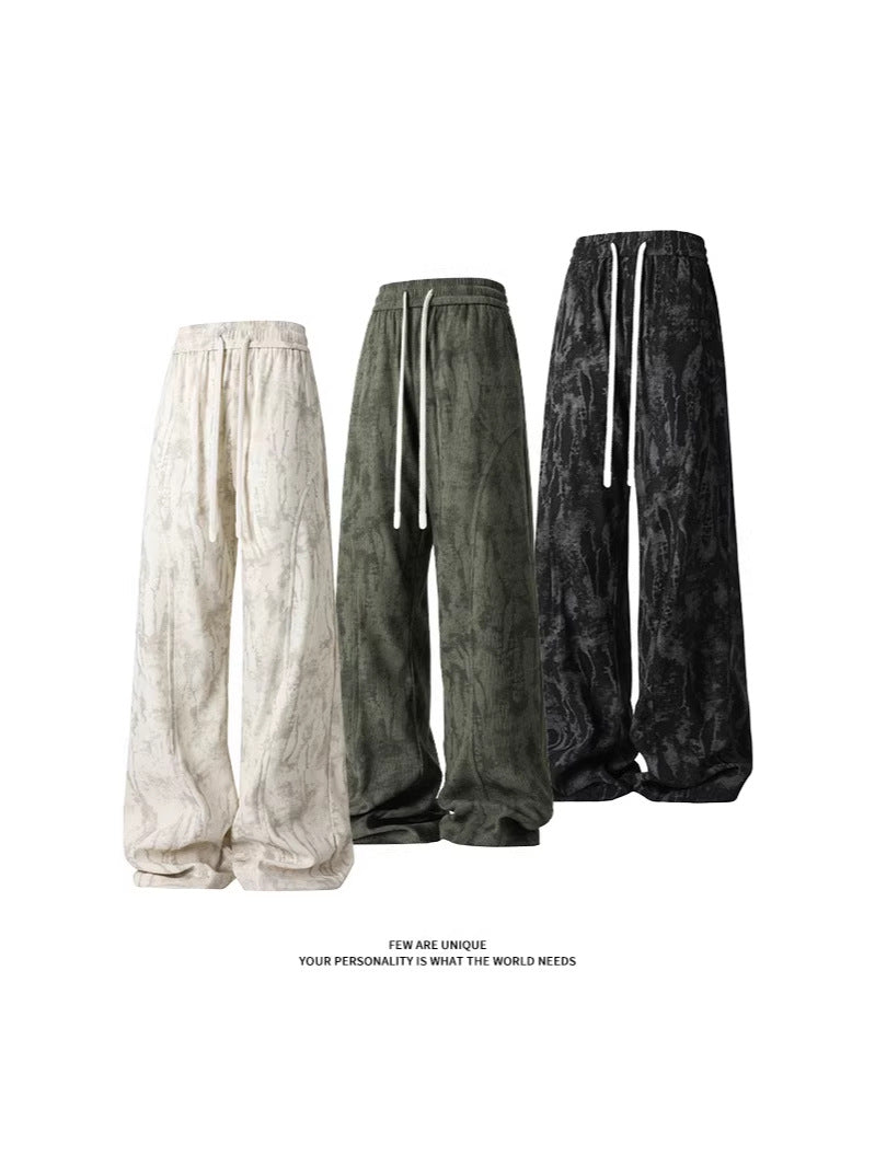 Cross-border 2026 spring new tie-dyed casual pants American retro track sweatpants men's casual long pants men's pants fashion