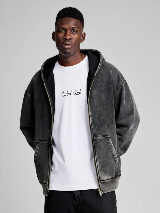 2026 autumn and winter fleece-lined thickened hooded cardigan sweater men's loose all-match retro couple original design top