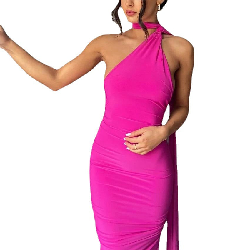 European and American style women's clothing 2026 Summer new sexy backless pleated slim solid color sleeveless elegant dress wholesale