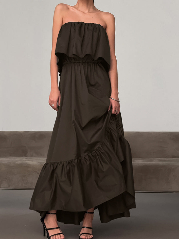 2026 spring and summer Foreign trade new French ruffled fashion tube top elegant dress female commuter elegant dress
