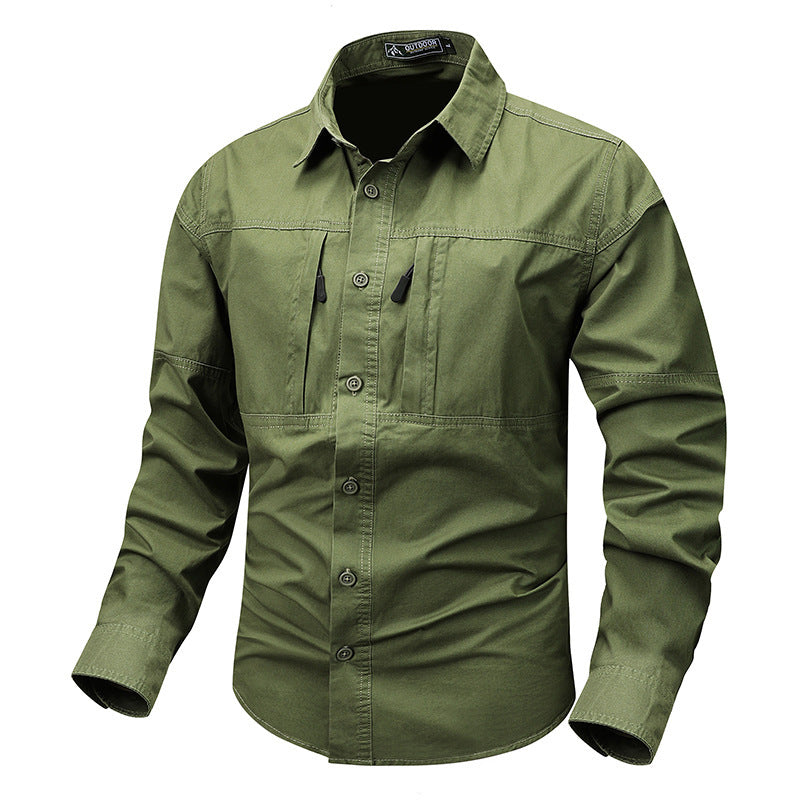 Trendy brand long sleeve shirt men's 2026 spring and autumn pocket new non-ironing workwear Japanese top lapel casual shirt