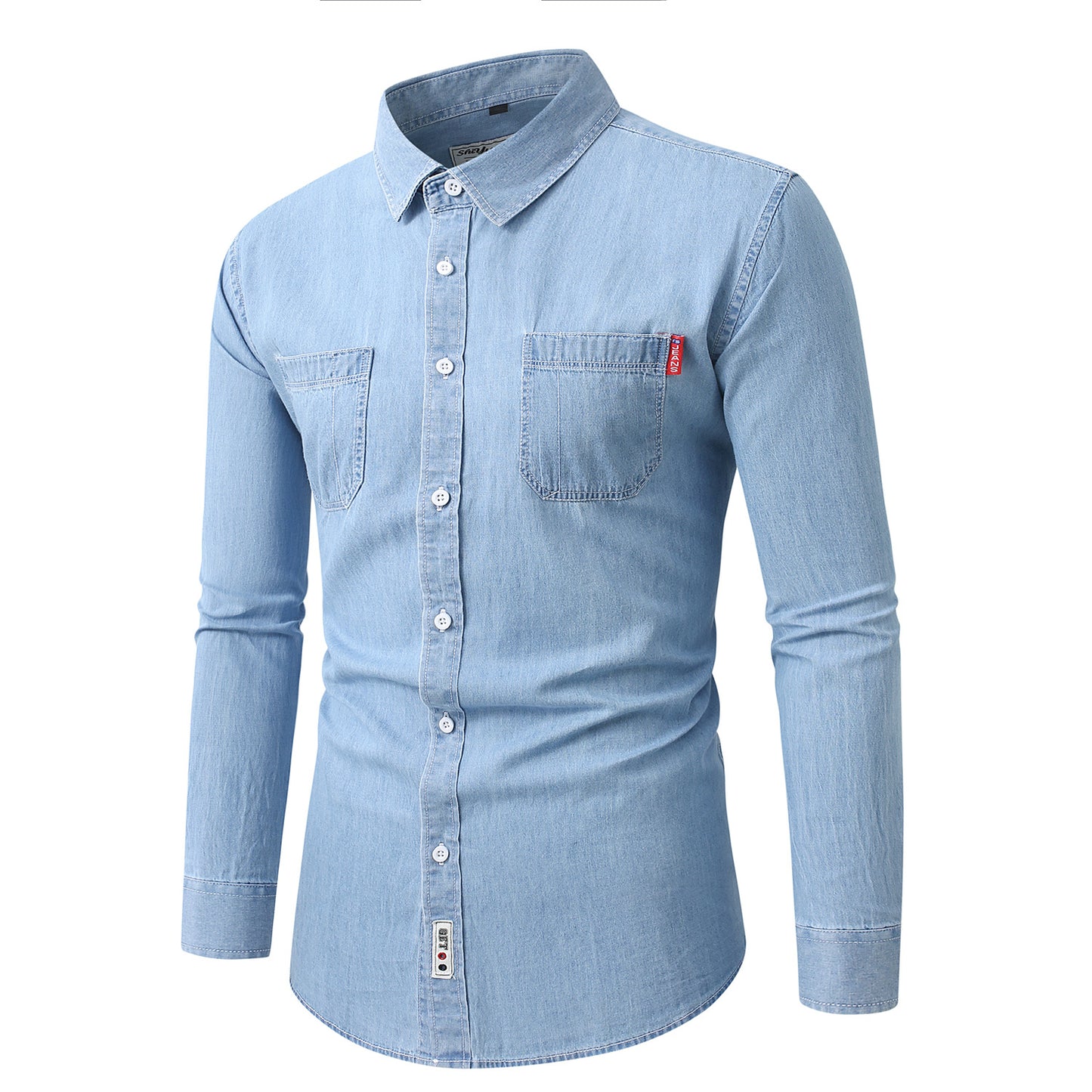 Cross-Border Men's Fashion casual denim shirt 2026 spring new foreign trade men's denim long sleeve shirt fashion