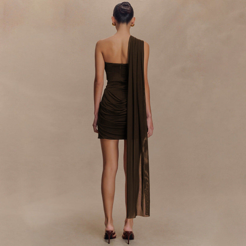 2026 spring and summer European and American new ribbon pleated dress sexy hot girl tube top women's hip-wrapped fashion skirt