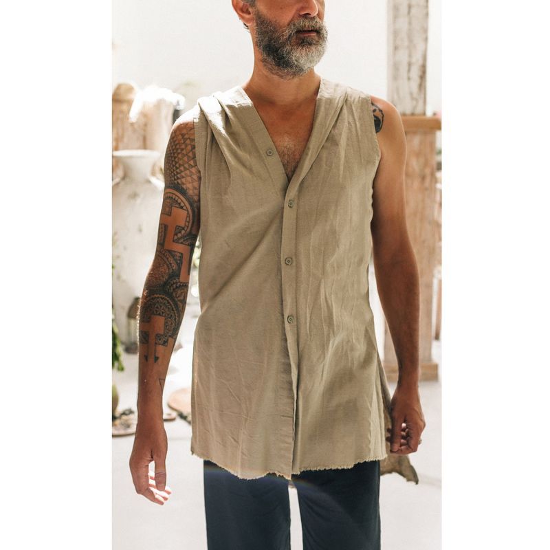 2026 sleeveless hooded vest men's multi-color waistcoat cotton linen washed vest casual men's clothing foreign trade Wholesale