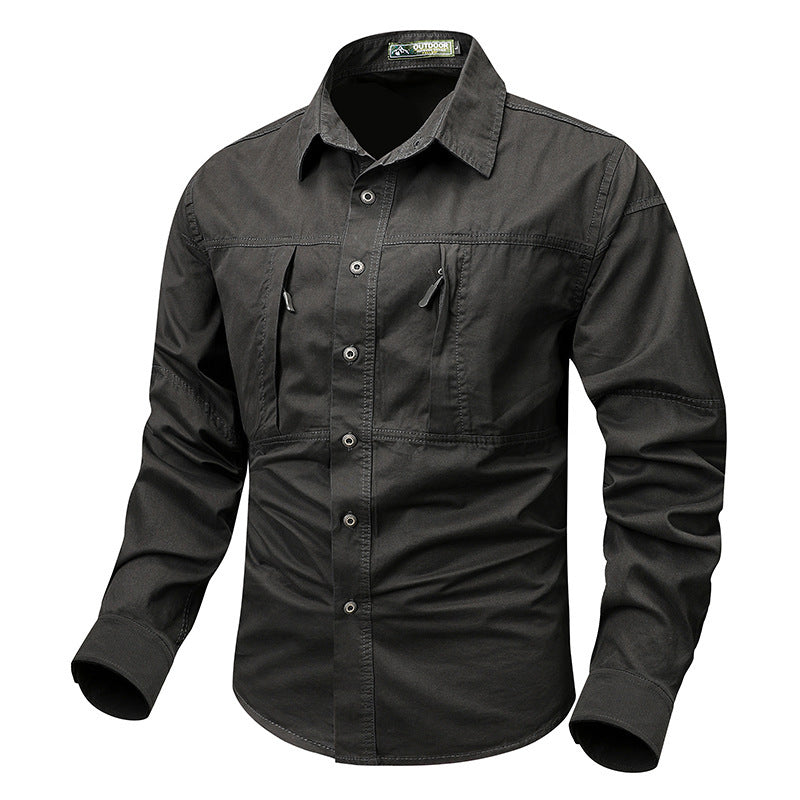 Trendy brand long sleeve shirt men's 2026 spring and autumn pocket new non-ironing workwear Japanese top lapel casual shirt