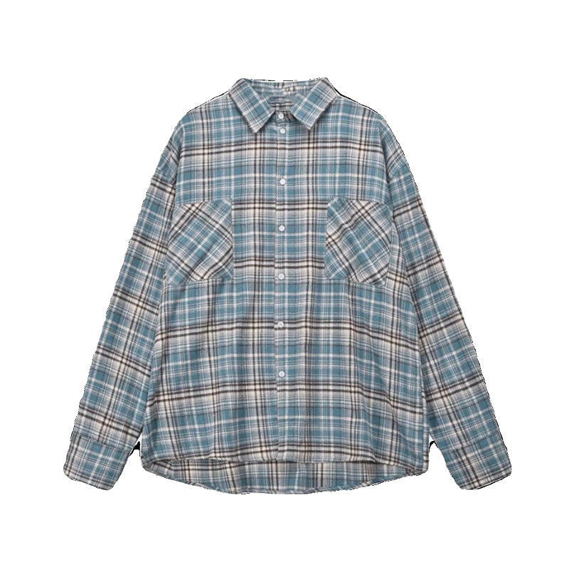 Women's American-style retro plaid shirt spring and autumn fashion brand loose leisure all-matching couple shirt coat