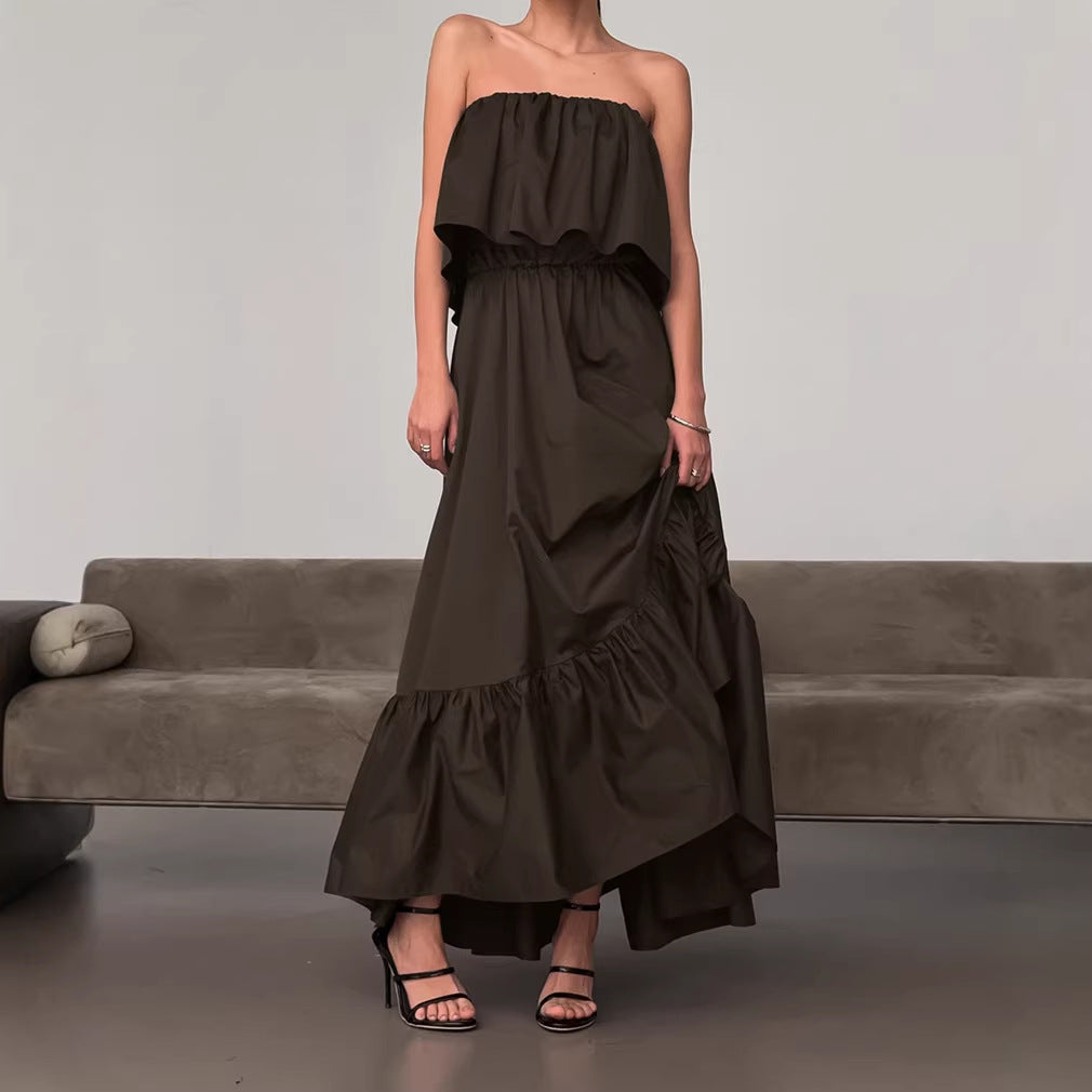 2026 spring and summer Foreign trade new French ruffled fashion tube top elegant dress female commuter elegant dress