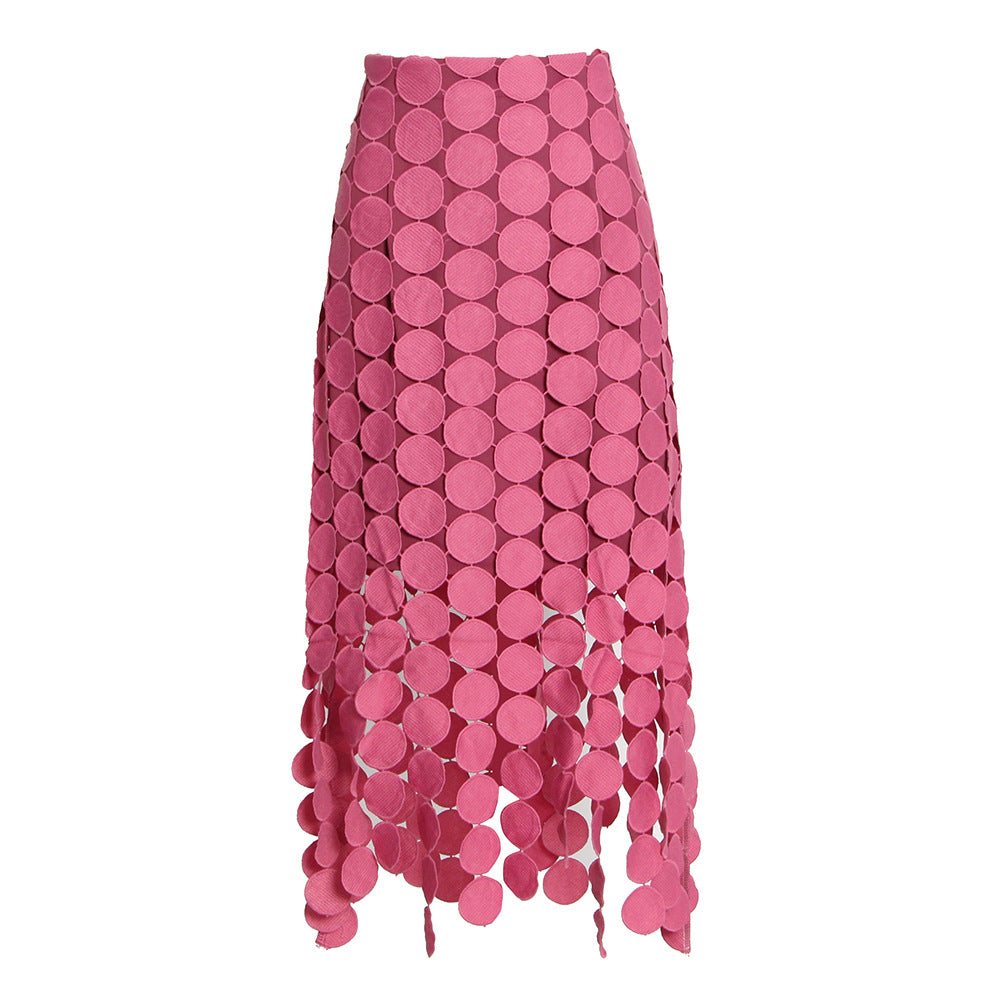 Personalized French style retro skirt women's 2026 spring new pure color trendy dot tassel irregular long dress women's clothing