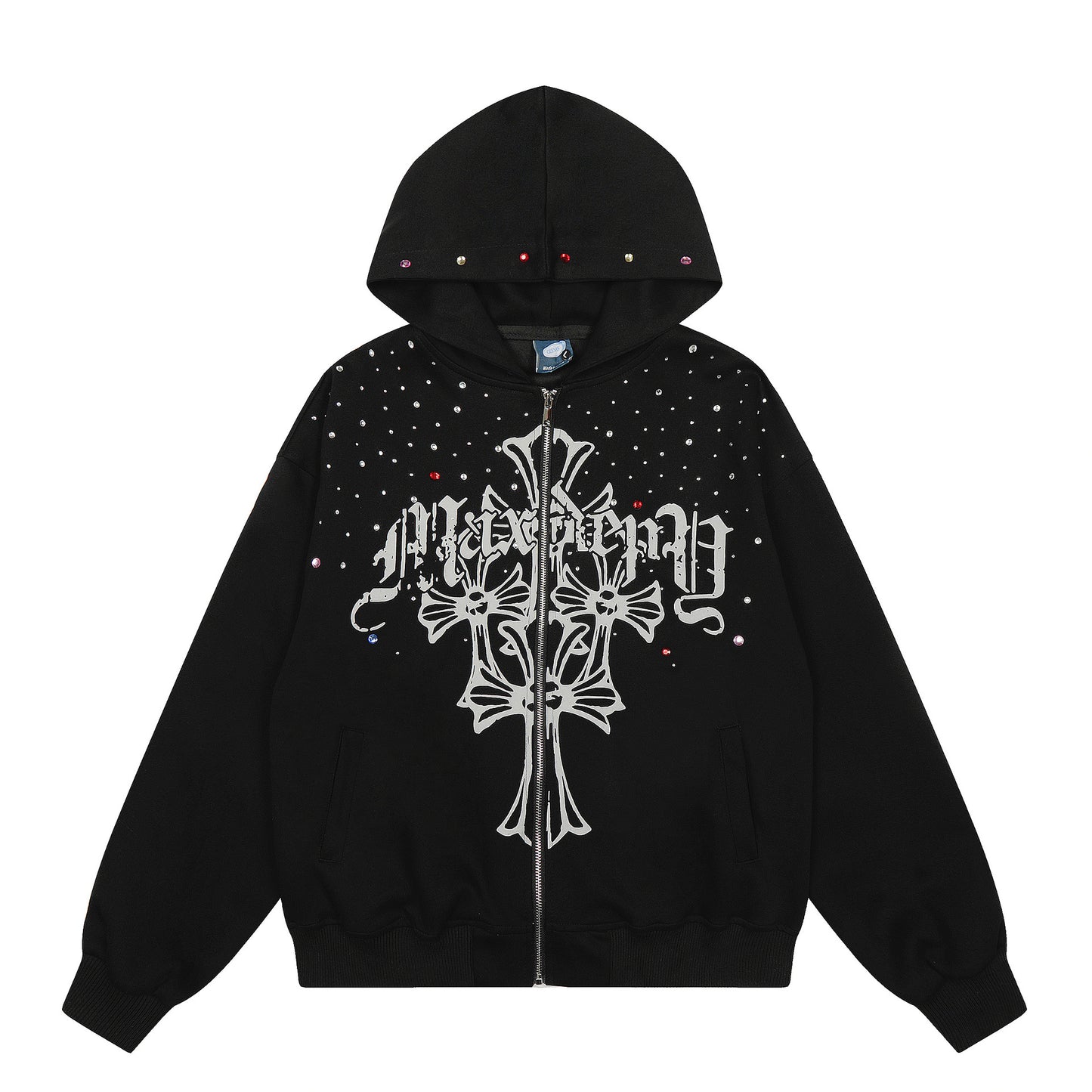 Shop Jiayiku 2026 American Rhinestone Hoodie at USAve Merchandise. Personality cross design zipper sweater. Free shipping over $50!