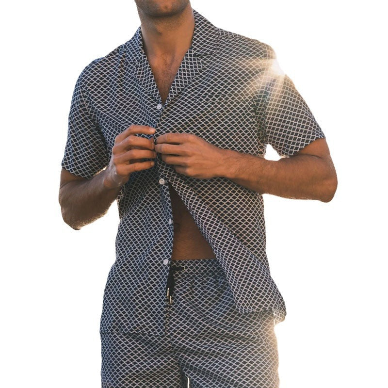Cross-border foreign trade European and American men's casual short-sleeved plaid suit 2026 Summer new short-sleeved shorts fashion two-piece suit