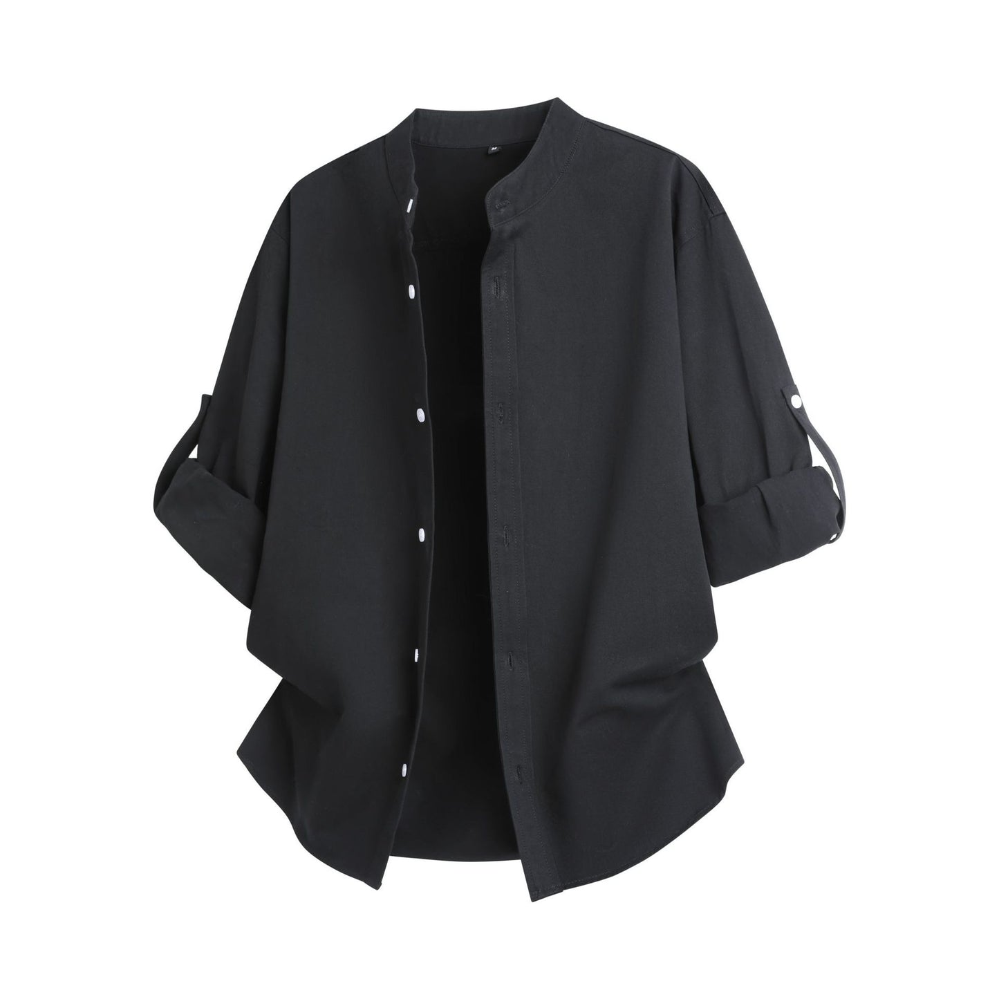 Cross-border 2026 spring and autumn stand collar long-sleeved shirt solid color commute fashion brand rolled sleeves shirt coat men's loose top