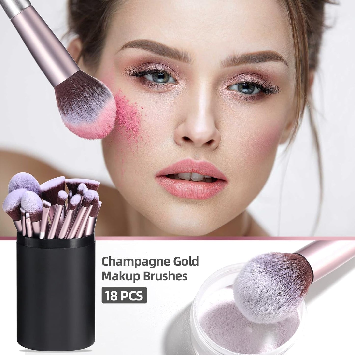 Cross-border factory 18 champagne gold makeup brushes cosmetics Amazon beauty tools eye shadow powder foundation brush brush suit