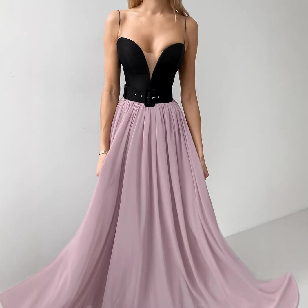 Princess style contrast color elegant evening dress for women 2026 spring/summer cross-border new arrival elegant slim strap tube top dress