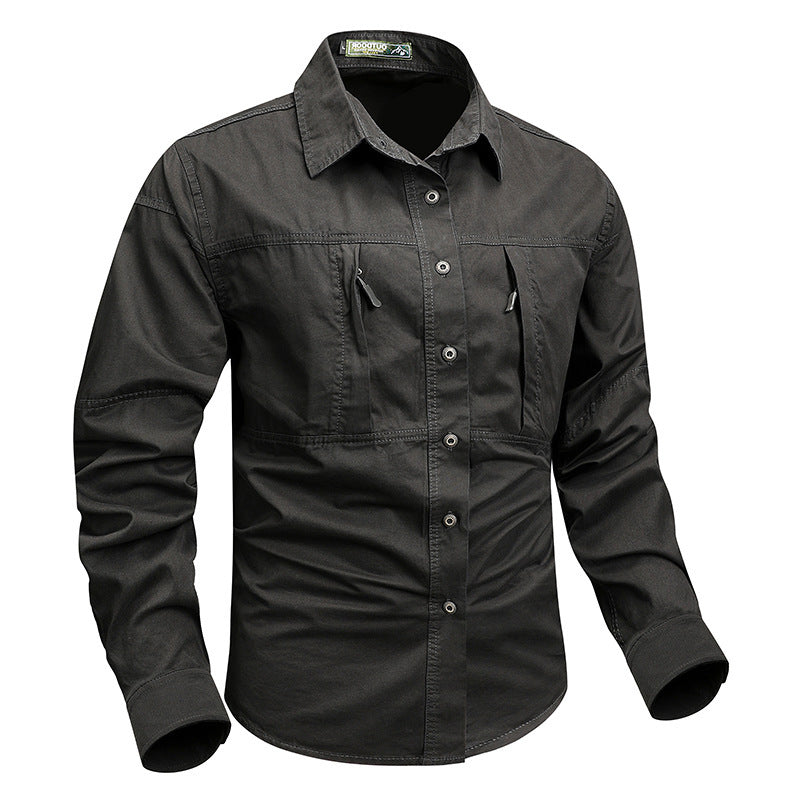 Trendy brand long sleeve shirt men's 2026 spring and autumn pocket new non-ironing workwear Japanese top lapel casual shirt