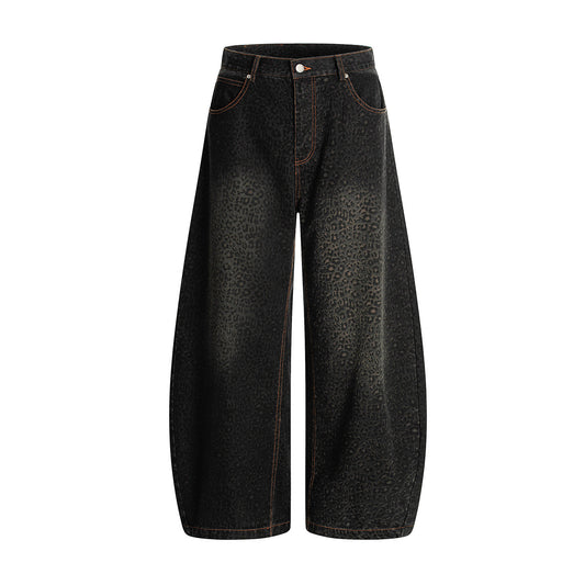 Jiayiku fashion brand 2026 new European and American high street vibe leopard print Ruan Shuai machete jeans men's RO fashion wide-leg pants