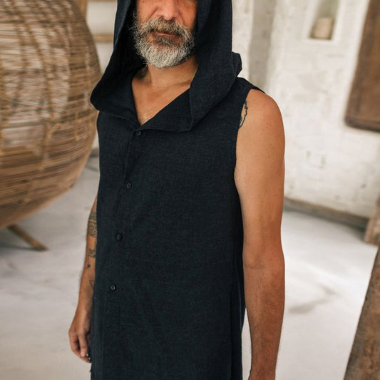 2026 sleeveless hooded vest men's multi-color waistcoat cotton linen washed vest casual men's clothing foreign trade Wholesale