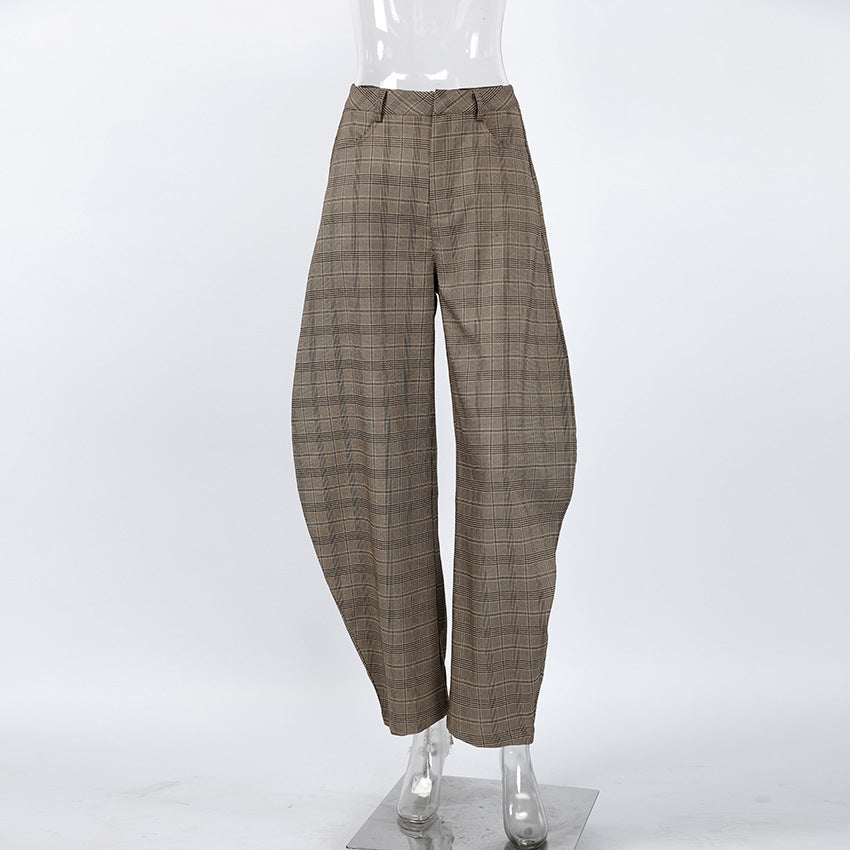 2026 spring cross-border new arrival niche design American Plaid Matchet pants women's casual loose slimming casual pants