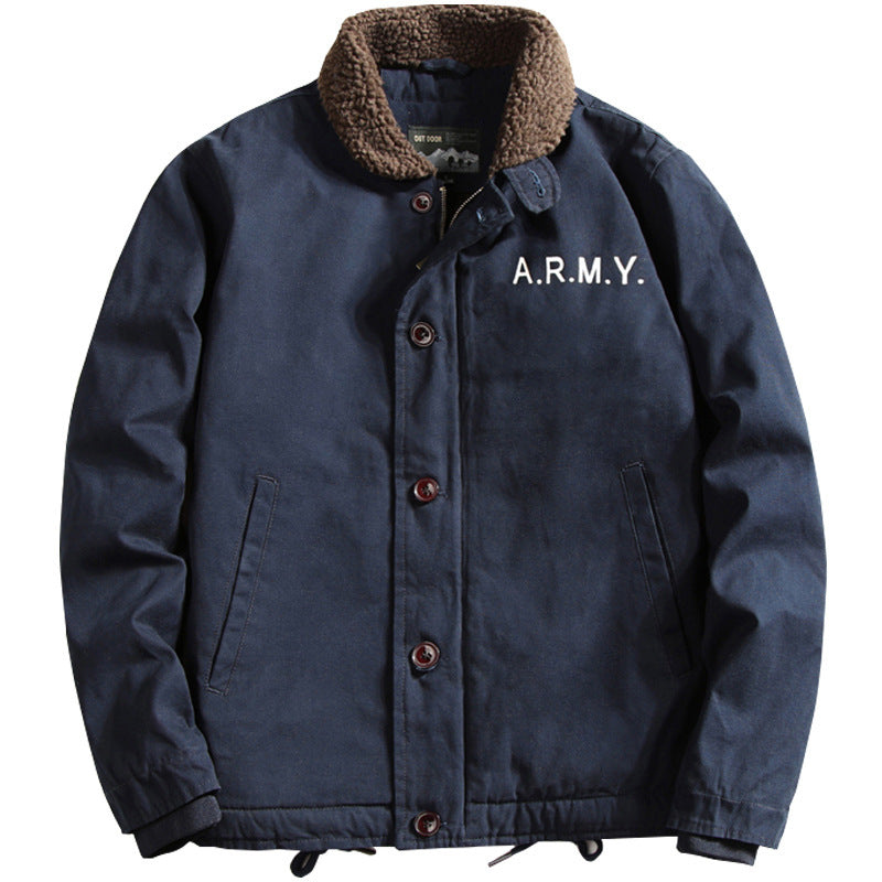 2026 winter pilot jacket men's faux cashmere cotton-padded jacket lapel overalls fleece padded military jacket cotton-padded coat