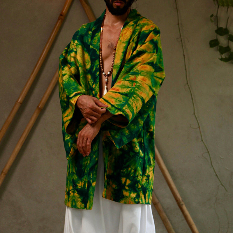 Cross-border European and American spring and summer 2026 new men's fashion outdoor style printed cloak ethnic coat men's top