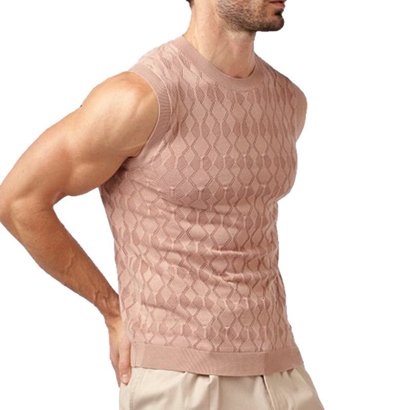 2026 spring and summer New Europe and America cross border Men's knitted round neck sleeveless jacquard vest Amazon hot sale vest