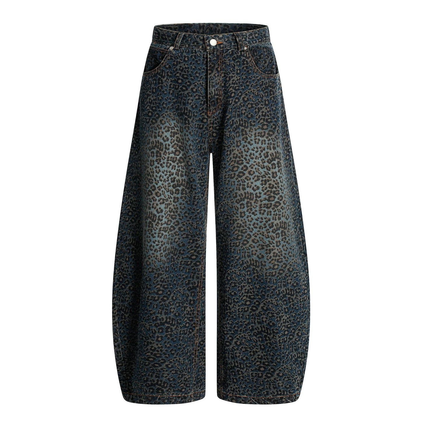 Jiayiku fashion brand 2026 new European and American high street vibe leopard print Ruan Shuai machete jeans men's RO fashion wide-leg pants
