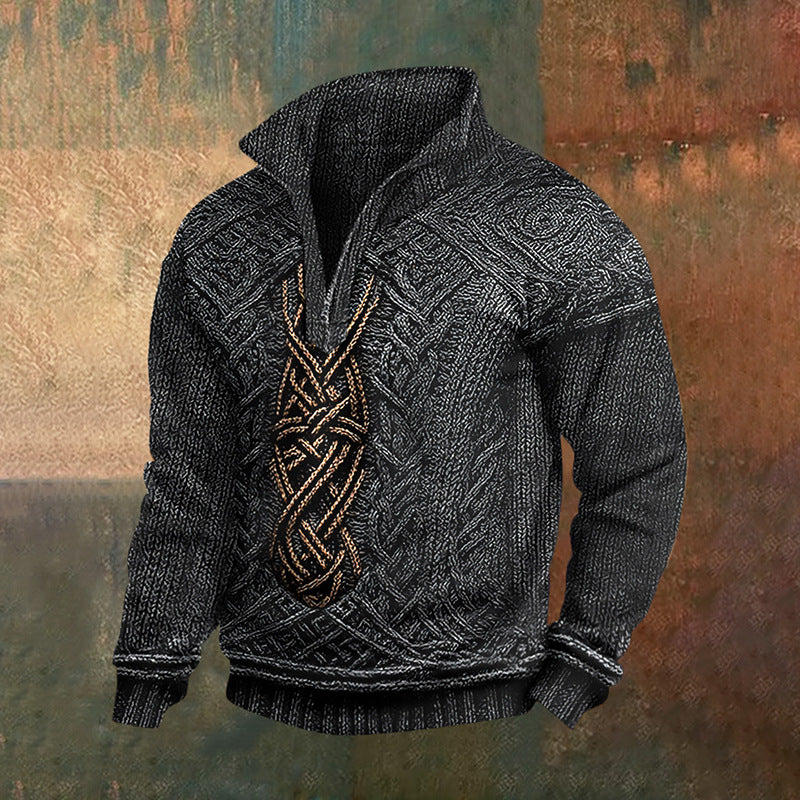 Foreign trade Men's Europe and America cross border half zipper sweater trendy digital printing slim fit comfortable autumn and winter wholesale