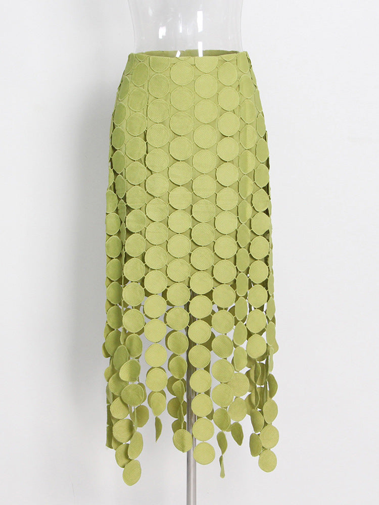 Personalized French style retro skirt women's 2026 spring new pure color trendy dot tassel irregular long dress women's clothing