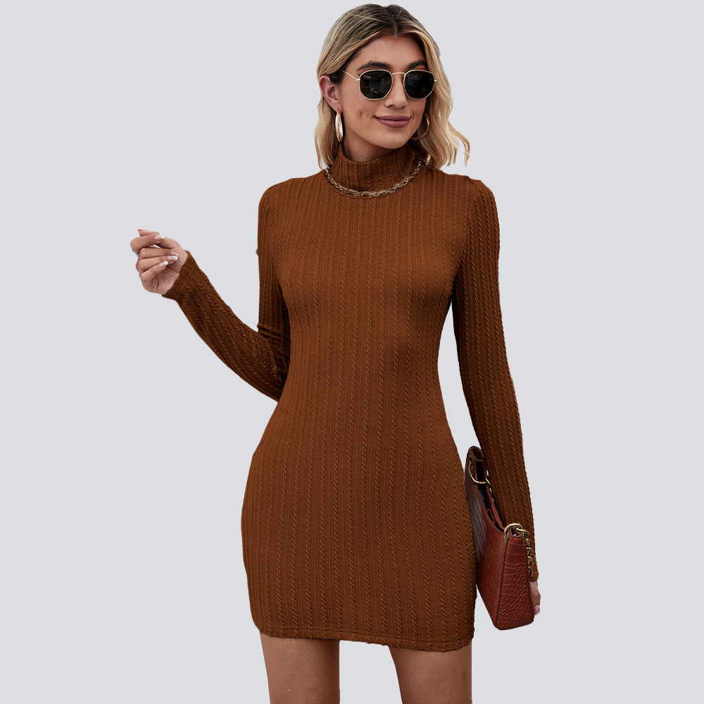 Amazon cross-border 2026 popular knitted half turtleneck temperament commute backless pullover sexy European and American dress for women