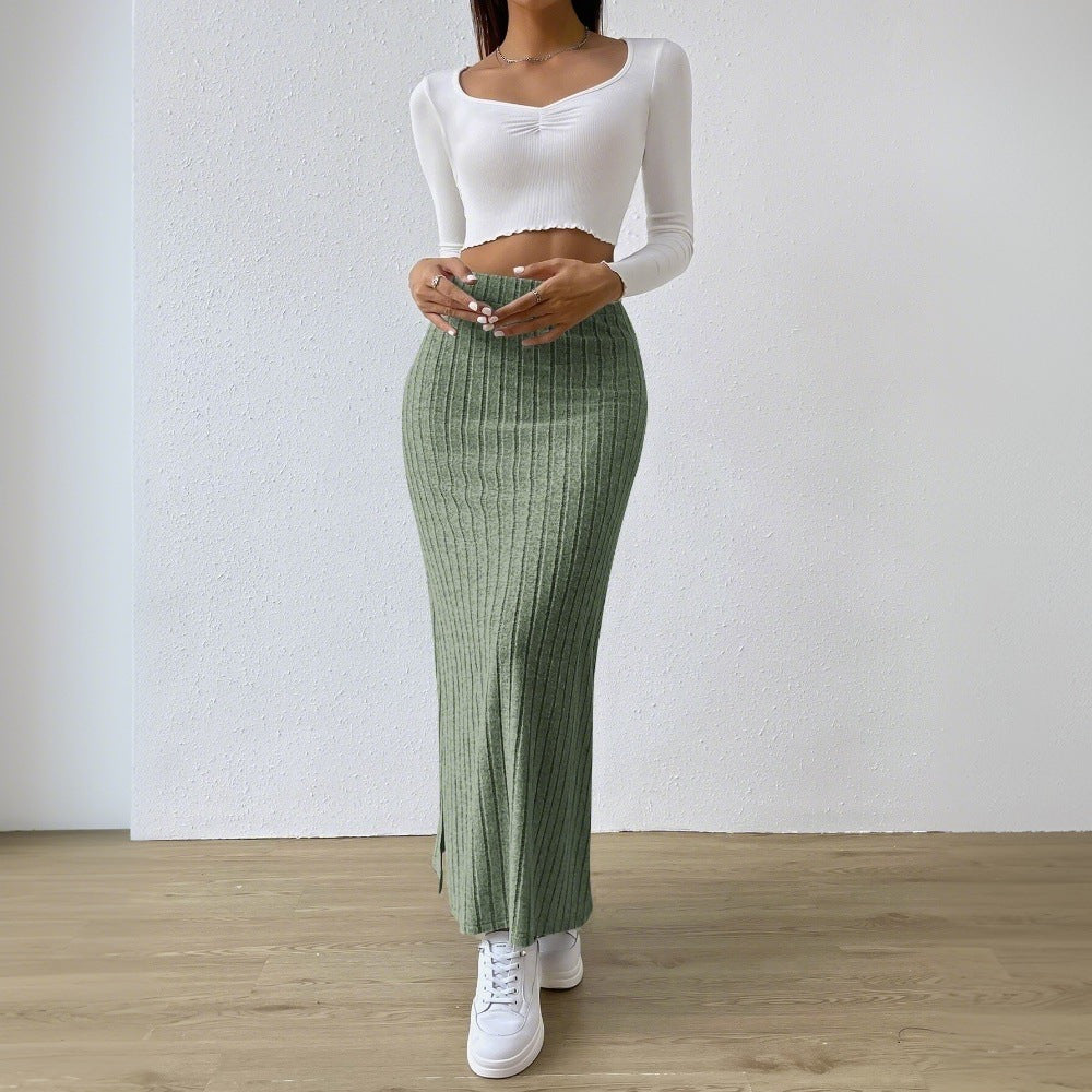 2026 autumn and winter New Europe and America cross border Women's elegant simple skirt high waist side slit slim fit long dress