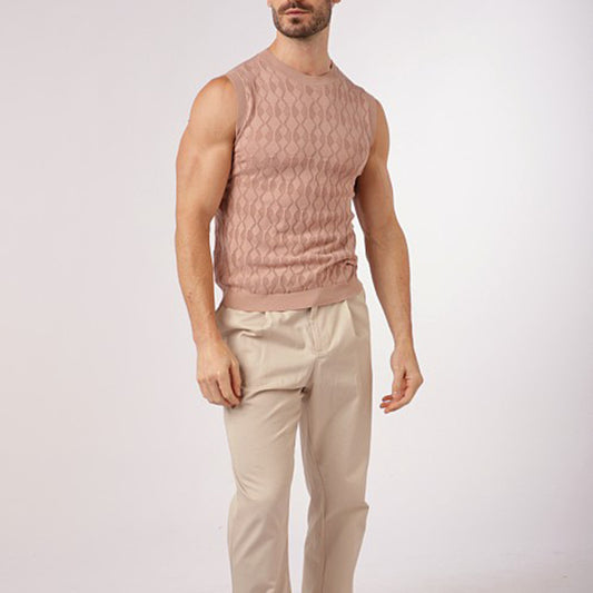 2026 spring and summer New Europe and America cross border Men's knitted round neck sleeveless jacquard vest Amazon hot sale vest