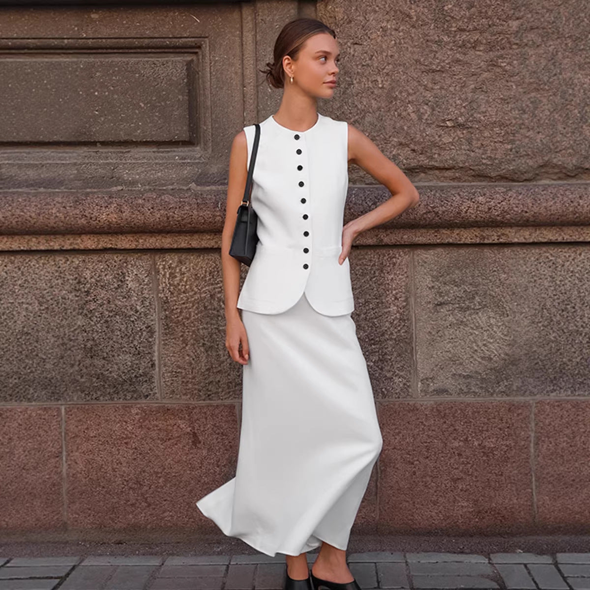 2026 spring old money style vest suit women's cross-border fashion White top long skirt two-piece set design sense women's clothing