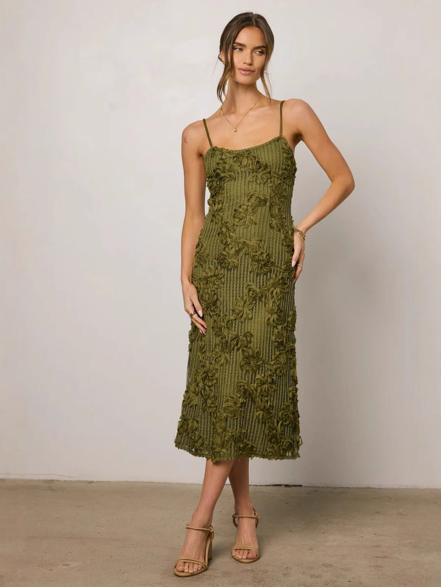 Spot 2026 new summer cross-border foreign trade lace jacquard European and American sexy lemon green tea rose dress