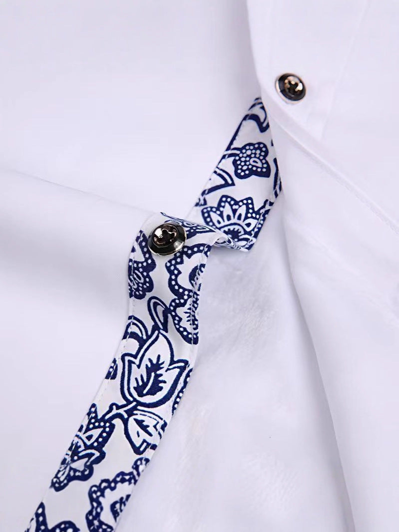 2026 new source factory cross-border blue and white porcelain shirt men's shirt inner shirt white casual men's shirt
