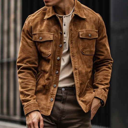 2026 autumn and winter Europe and America cross border new men's lapel with pocket shirt coat Amazon hot sale jacket men
