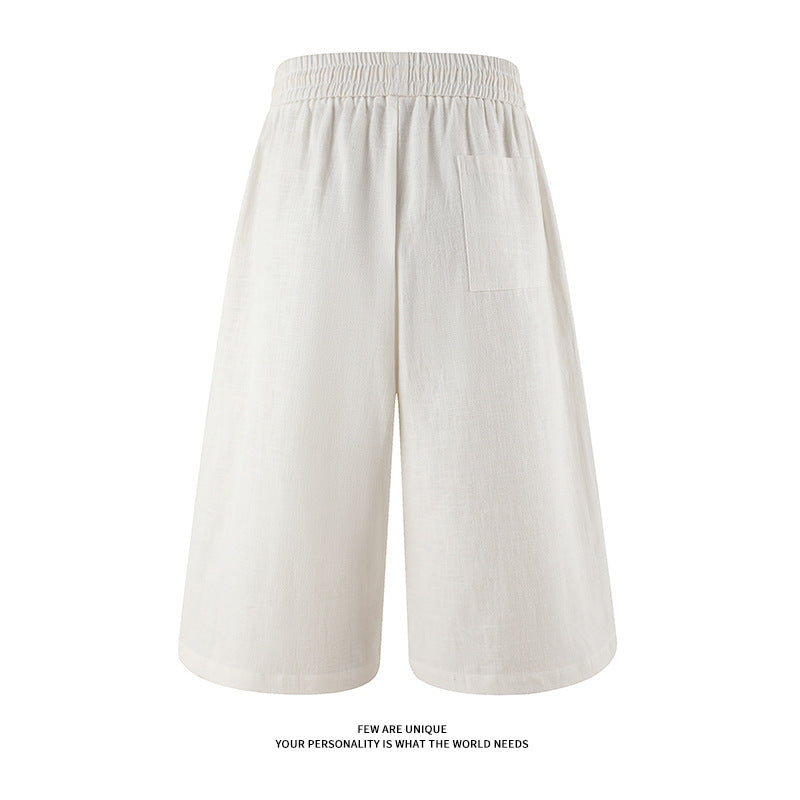 Cross-border 2026 Summer new men's retro cotton linen wide-leg pants cropped pants casual pants straight-leg pants loose men's pants