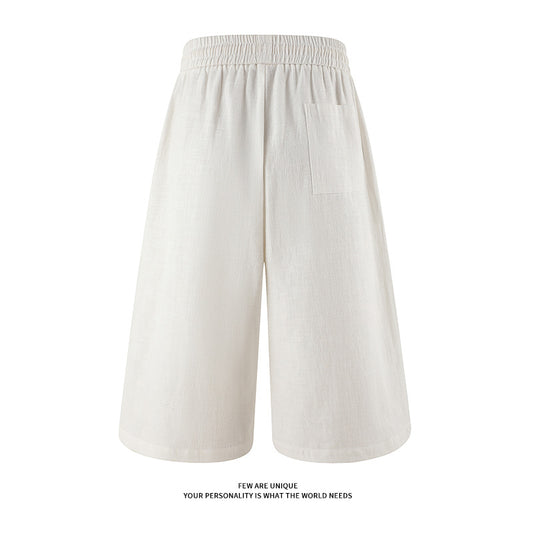 Cross-border 2026 Summer new men's retro cotton linen wide-leg pants cropped pants casual pants straight-leg pants loose men's pants